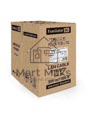 Кабель UTP 4 пары кат.5e Exegate медь, 305м pullbox, серый