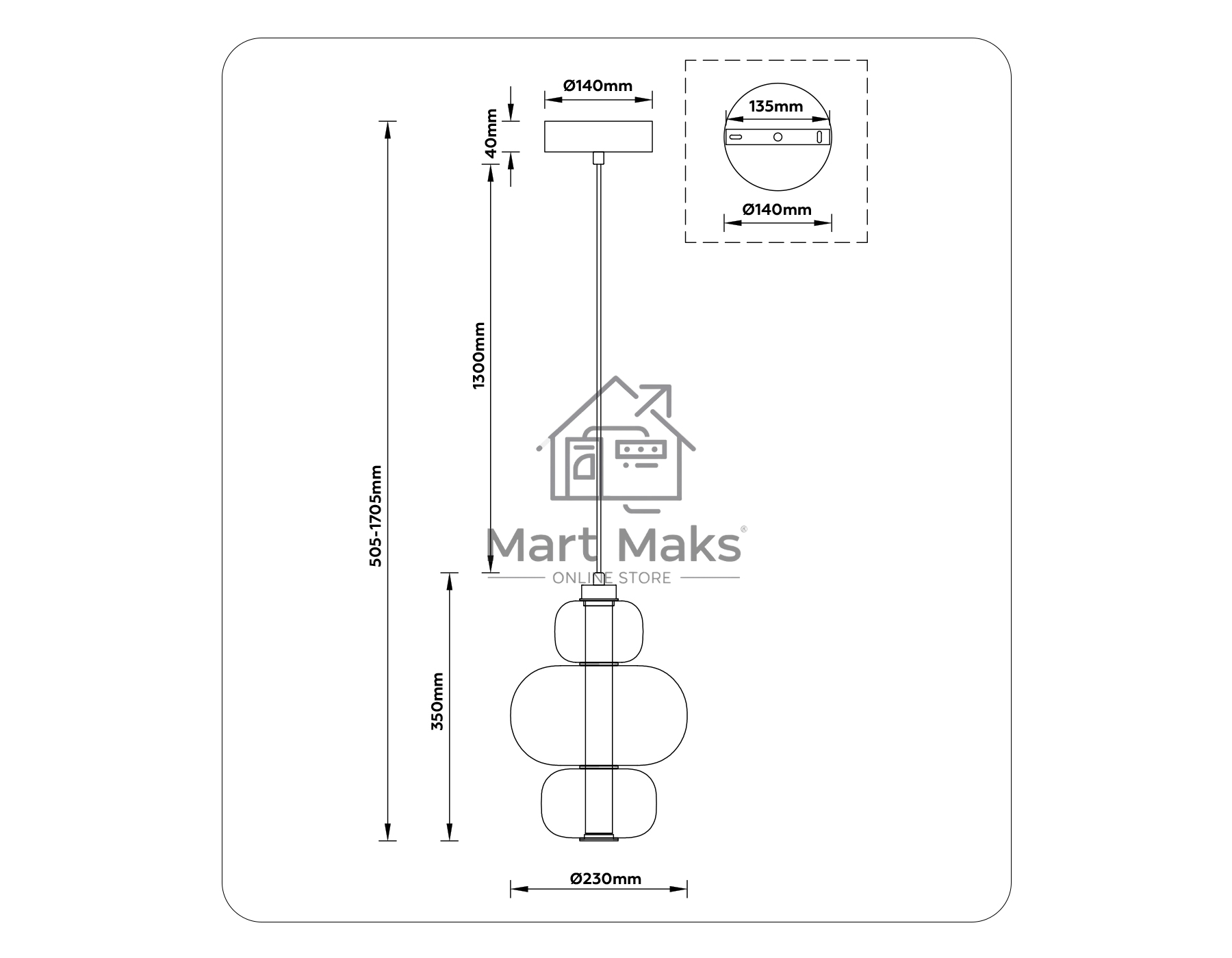 Подвесной светодиодный светильник Ambrella light LH11057 BK/SM черный/дымчатый 18W 3000K D230*350