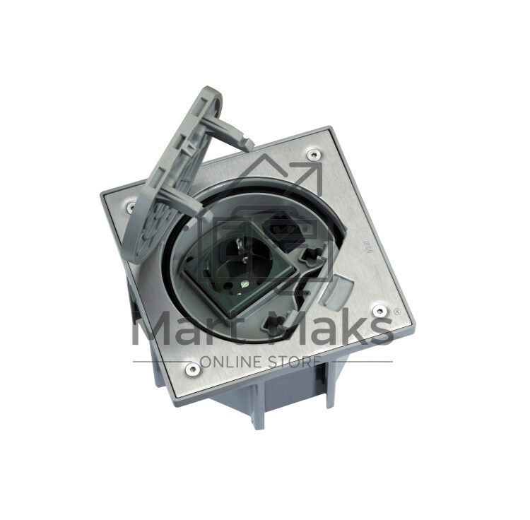 Влагостойкая основа с розеткой 2к+з Schuko и 1 RJ45 Cat. 5e UTP Connect Сталь