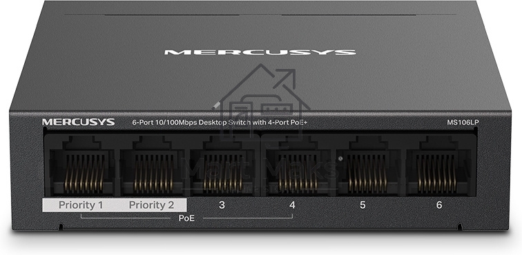 Настольный коммутатор Mercusys MS106LP с 6 портами 10/100 Мбит/с (4 порта PoE+)