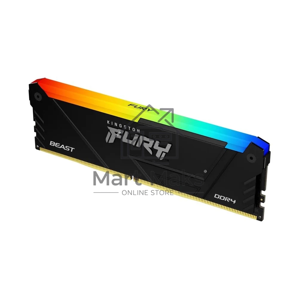 Оперативная память Kingston Fury Beast, DDR4, 16GB (1x16GB), 3200MHz, CL16, DIMM, с радиатором, RGB, черный