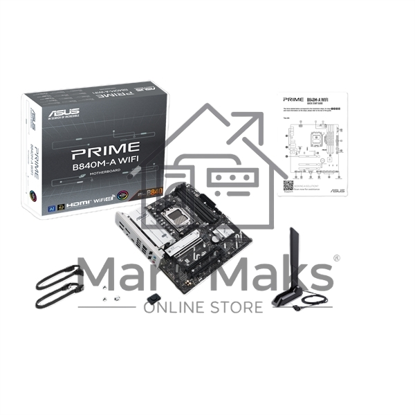 Материнская плата ASUS PRIME B840M-A WIFI, AM5, AMD B840, 4xDDR5, 4xSATA III, 3xM.2, 1xPCIe 4.0 x16, 2xPCIe 3.0 x16 (x1), 2xDP, 1xHDMI, 1x 2.5Gb LAN, Wi-Fi 6E, 2xUSB-A 10Gbps, 1xUSB-C 5Gbps, 4xUSB-A 2.0, 3x3.5 мм, 7.1, micro-ATX