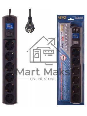 Сетевой фильтр Most HV6 5 м (6 розеток) черный (коробка)