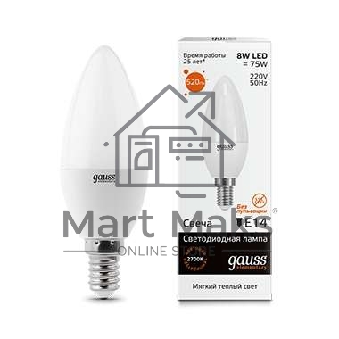Лампа светодиодная LED 8Вт E14 220В 2700К Elementary свеча 33118 Gauss