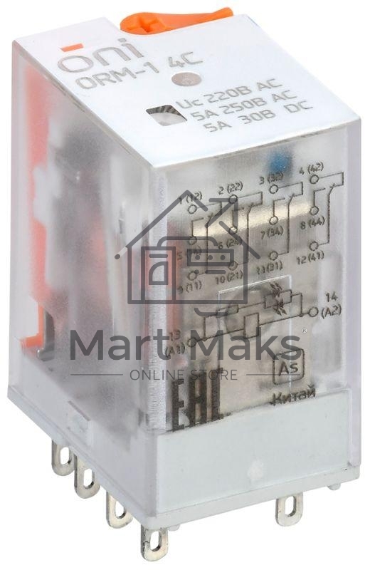 Реле интерфейсное ORM-1 4C 220В AC с LED и тест. кнопкой ONI ORM-1-4C-AC220V-L-B