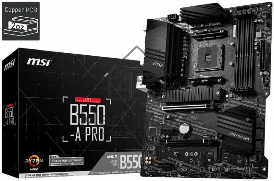 Материнская плата MSI B550-A PRO, AM4, AMD B550, 4xDDR4, 6xSATA, 2xM.2, 1xPCI-E 4.0 x16, 1xPCI-E 3.0 x16, 2xPCI-E x1, 1xHDMI, 1xDP, 1x 1Gb LAN, 4xUSB-A 2.0, 2xUSB-A 3.2 Gen 1, 1xUSB-A 3.2 Gen 2, 1xUSB-C 3.2 Gen 2, 6x3.5 мм, 7.1, ATX