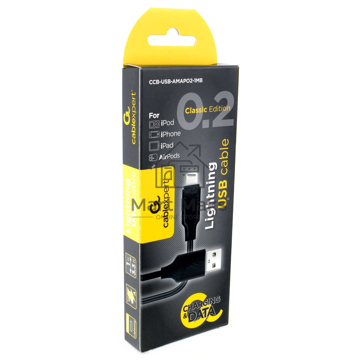 Кабель Cablexpert для Apple CCB-USB-AMAPO2-1MB, AM/Lightning, издание Classic 0.2, длина 1м, черный, блистер