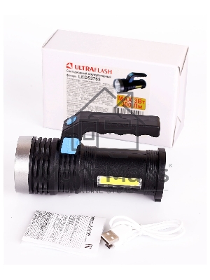 Фонарь аккум. Ultraflash LED53765 черный 3Вт лам.:светодиод. встроенный аккумулятор (14665)