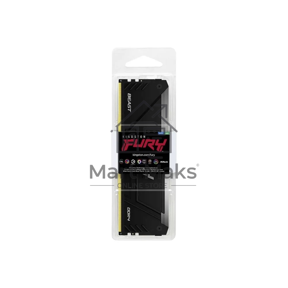 Оперативная память Kingston Fury Beast, DDR4, 16GB (1x16GB), 3200MHz, CL16, DIMM, с радиатором, RGB, черный