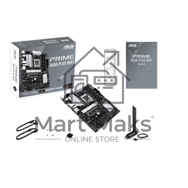 Материнская плата ASUS PRIME B650-PLUS WIFI, AM5, AMD B650, 4xDDR5, 4xSATA, 2xM.2, 1xPCIe 4.0 x16, 2xPCIe 4.0 x1, 1xDP, 1xHDMI, 1x2.5Gb LAN, Wi-Fi 6E, Bluetooth 5.3, 4xUSB-A 10Gbps, 2xUSB-A 5Gbps, 2xUSB-A 2.0, 5x3.5 мм, 7.1, ATX