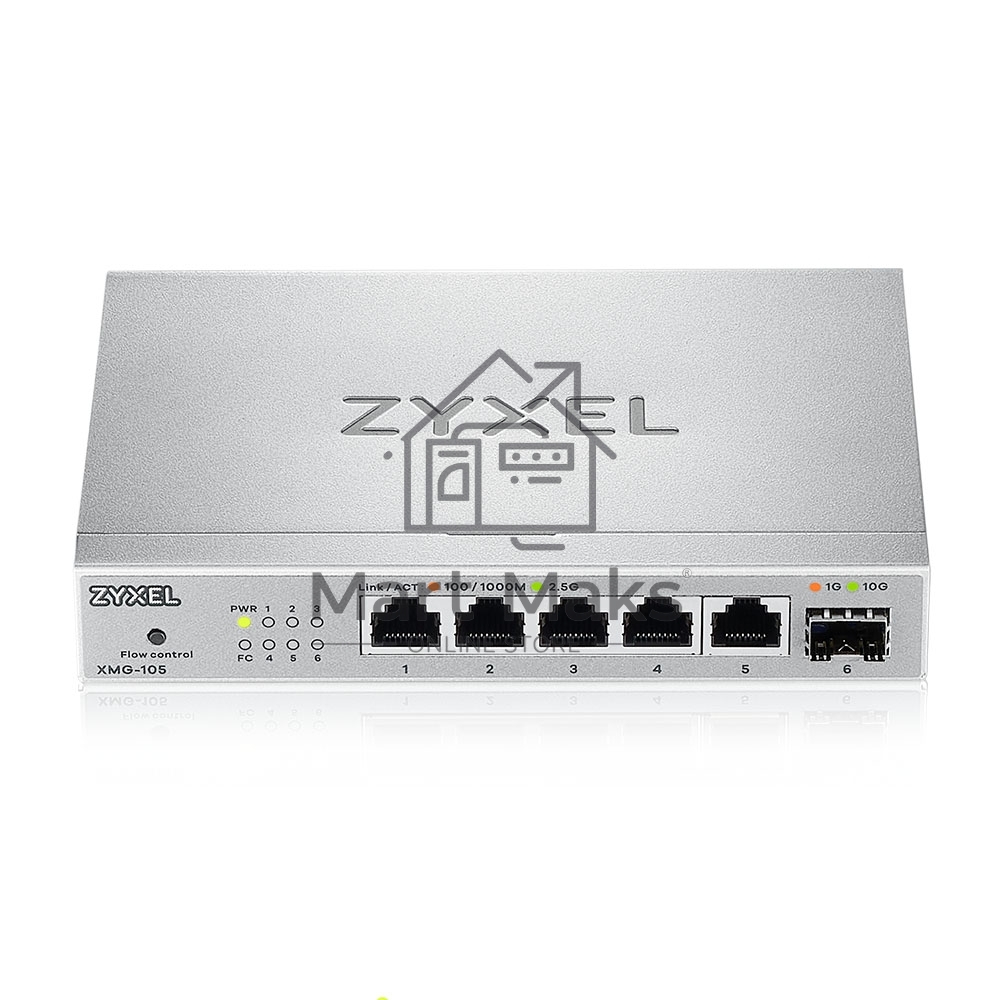 Мультигигабитный коммутатор Zyxel XMG-105, 5xRJ-45: 1/2.5G, 1xSFP+, настольный, бесшумный
