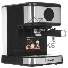 Кофеварка рожковая BRAYER BR1105, черный/серебристый, исп. кофе - молотый, 1,5 л, 800 Вт, 20 бар