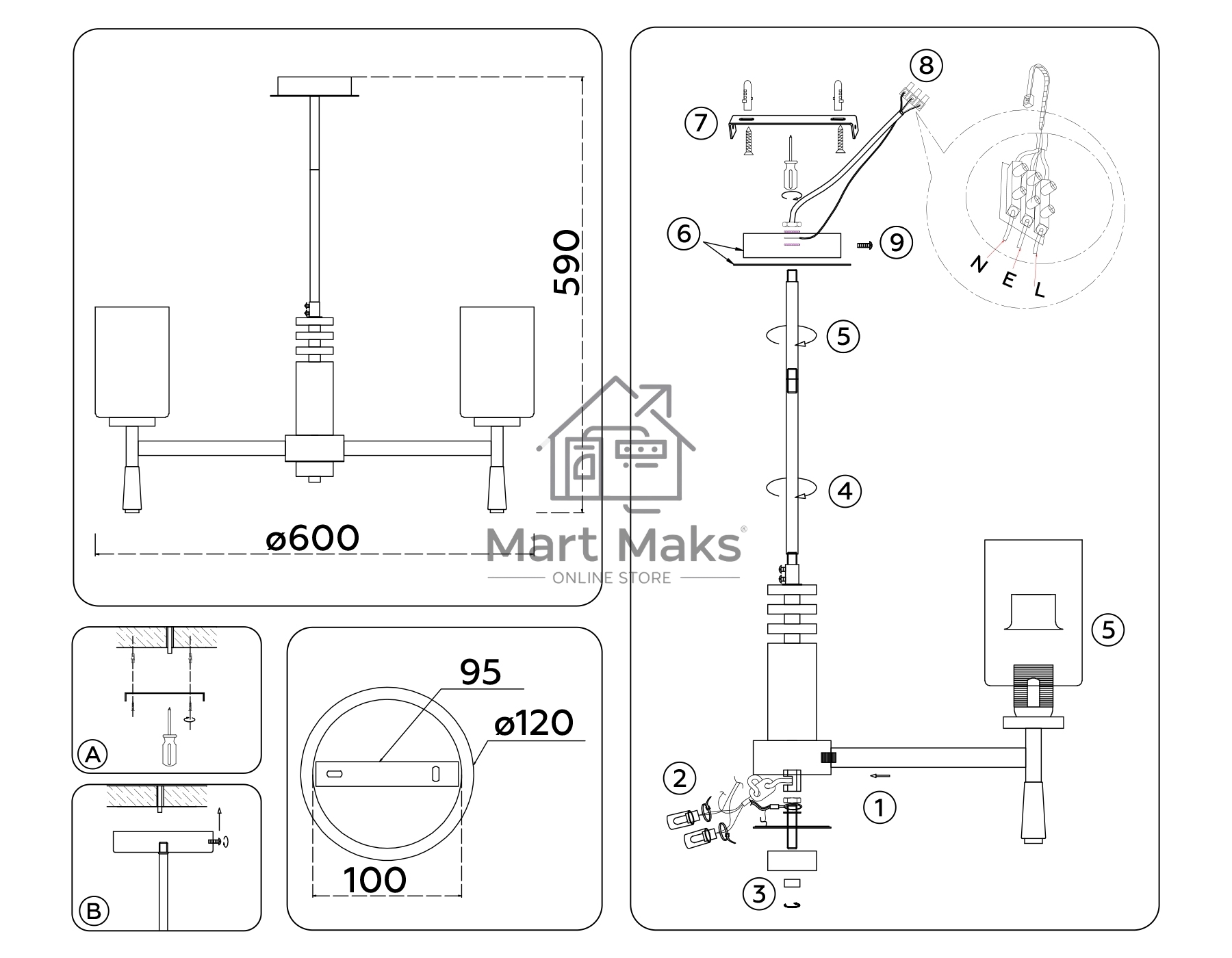Люстра Ambrella light LH56261/5 BS/FR латунь/белый матовый E27/5 max 60W D600*590