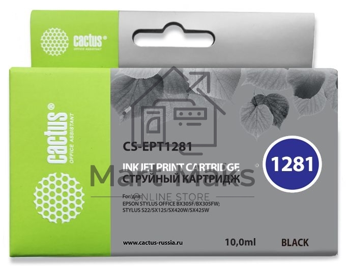 Картридж струйный Cactus CS-EPT1281 (T1281) черный (10 мл) для Epson Stylus S22/S125/SX420/SX425/Office BX305