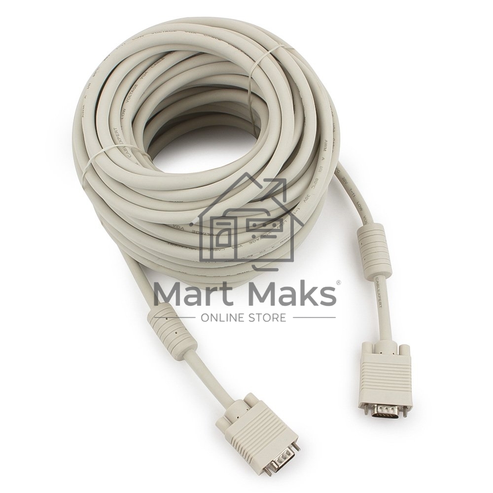 Кабель Gembird/Cablexpert CC-PPVGA-20M,Кабель VGA Premium, 15M/15M, 20м,серый, тройной экран,феррит.кольца