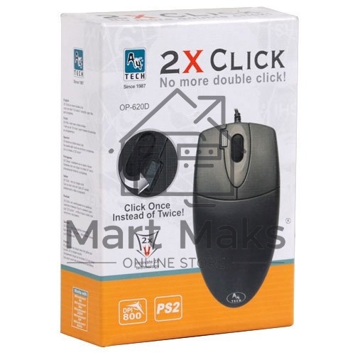 Мышь проводная A4Tech OP-620D черный, 1000 dpi, USB, кнопки - 4