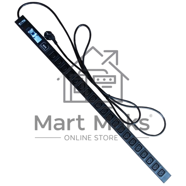 Вертикальный блок розеток, 20xC13, 250V, 16A, шнур 3 метра, вилка Schuko