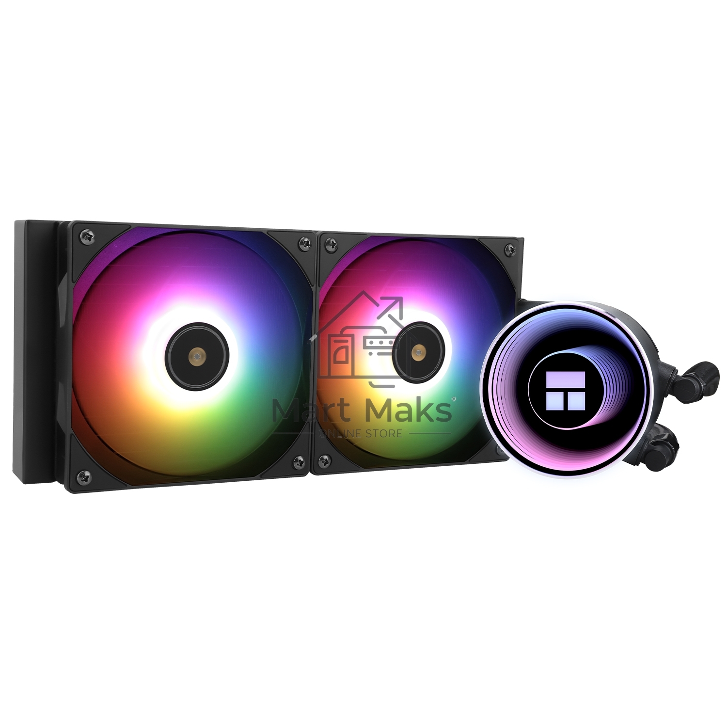 Водяное охлаждение для процессора Thermalright Frozen Notte 240 черный ARGB V2 (240mm, Black, ARGB/ Fans: 2x120mm, 72.37CFM, 27.7dBA, 2000RPM/ Pump height 54mm, 28dBA, 5300RPM, Rad thickness 27mm/ S: 1200, 1700, 1851, 2011, 2066, 115X, AM2, AM2+, AM3, AM3