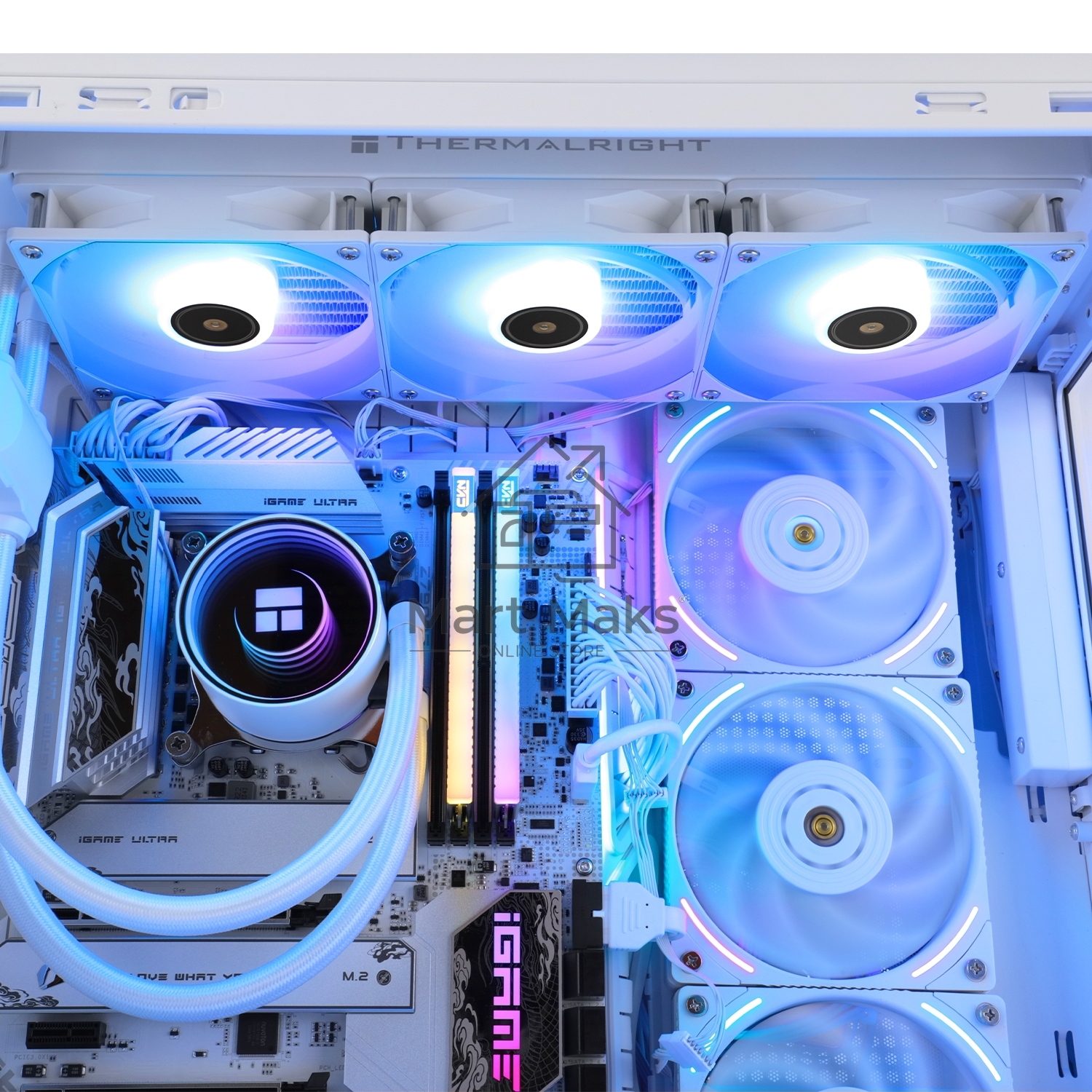 Водяное охлаждение для процессора Thermalright Frozen Notte 360 белый ARGB V2 (360mm, White, ARGB/ Fans: 3x120mm, 72.37CFM, 27.7dBA, 2000RPM/ Pump height 54mm, 28dBA, 5300RPM, Rad thickness 27mm/ S: 1200, 1700, 1851, 2011, 2066, 115X, AM2, AM2+, AM3, AM3+