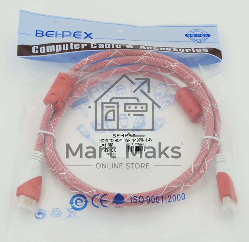 Кабель HDMI Ver.1.4 Red jack HDMI19 (m)/HDMI19 (m) 1.8м феррит.кольца позолоченные контакты