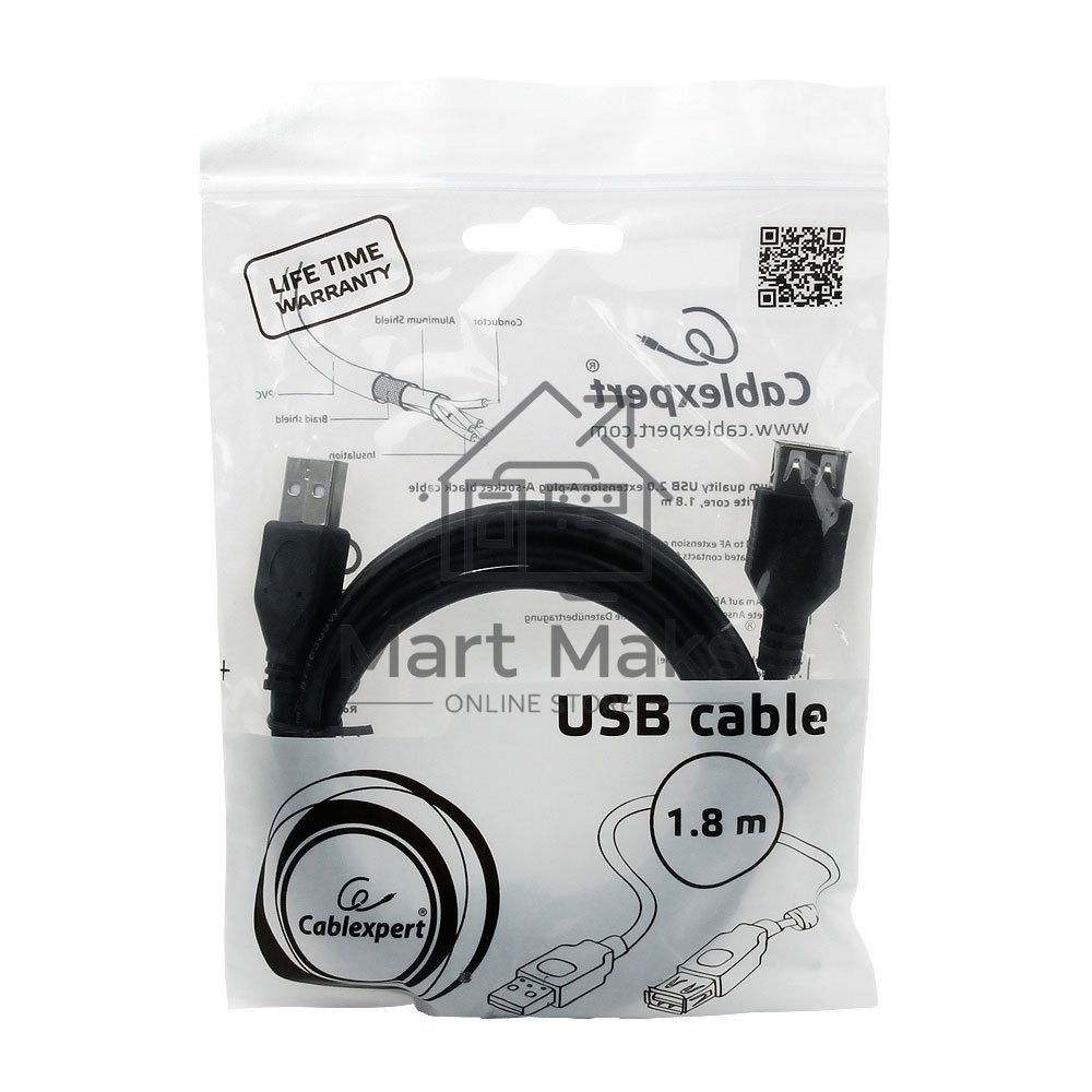 Кабель Gembird PRO CCF-USB2-AMAF-6 USB 2.0 кабель удлинительный 1.8м AM/AF позол.конт., фер.кол., пакет