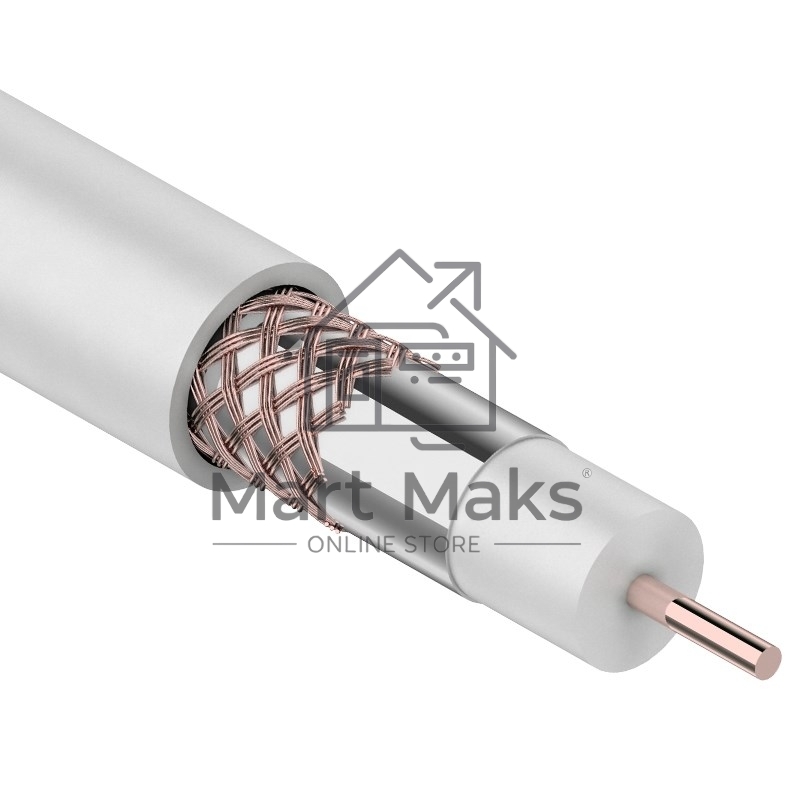 Кабель коаксиальный Rexant RG-6U+Cu, 75 Ом, Cu/Al/Cu, 64%, бухта 305 м, белый