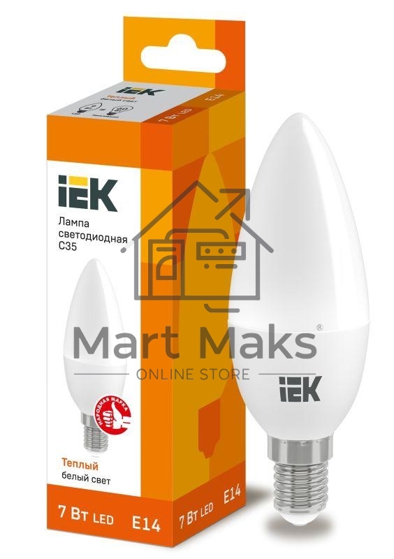 Лампа Iek LLE-C35-7-230-30-E14 светодиодная ECO C35 свеча 7Вт 230В 3000К E14 IEK