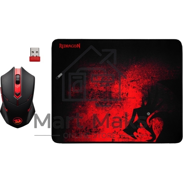 Мышь беспроводная + коврик Defender Redragon M601WL-BA черный, 2400 dpi, радиоканал, USB, кнопки - 6