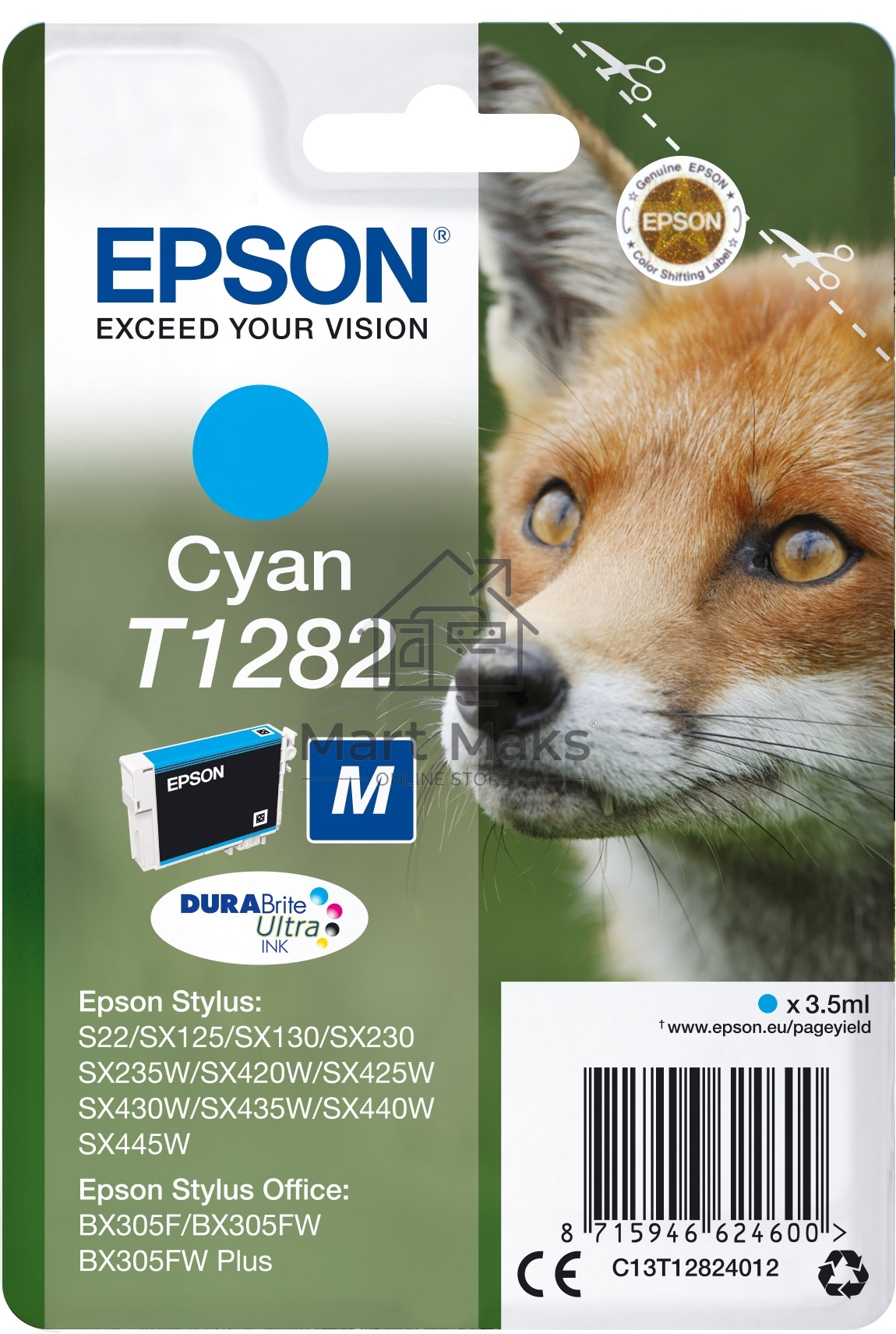 Картридж струйный Epson C13T12824012 голубой для Epson S22/SX125