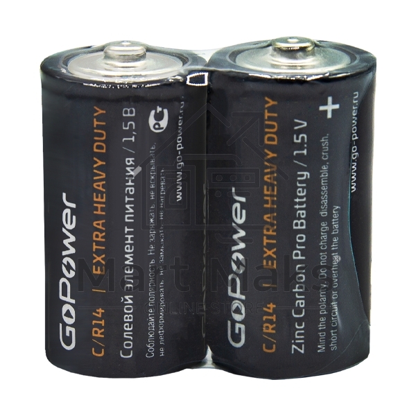 Батарейка GoPower R14 C Shrink 2 Heavy Duty 1.5V (2/24/288)
