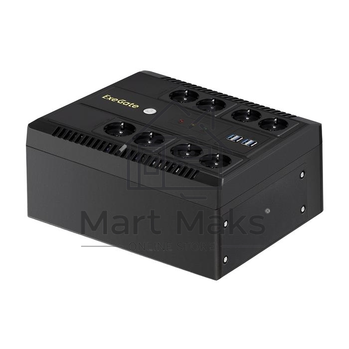 Источник бесперебойного питания ExeGate NEO NNB-1000.LED.AVR.8SH.CH <1000VA/650W, LED, AVR, 8*Schuko, 4*USB-порта для зарядки, Black>