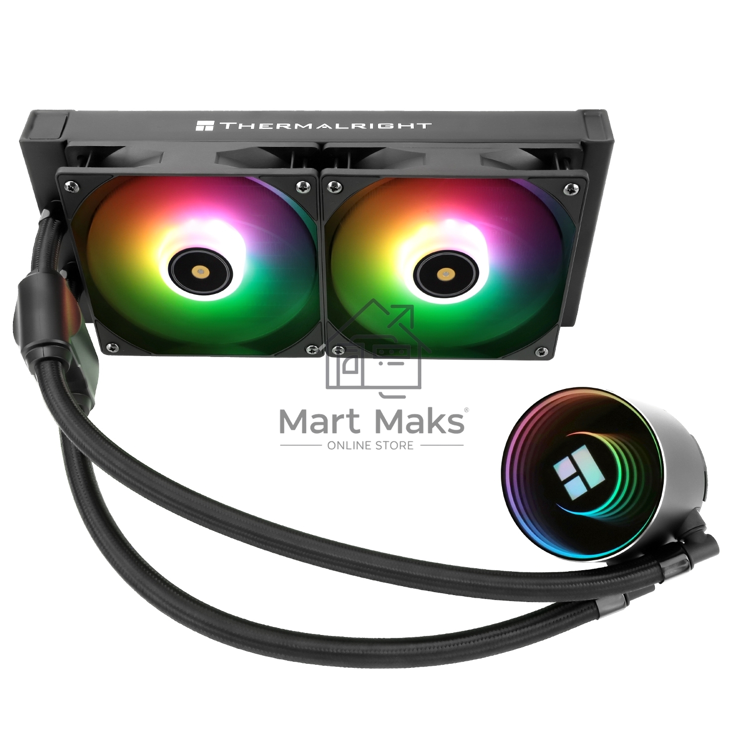 Водяное охлаждение для процессора Thermalright Frozen Notte 240 черный ARGB V2 (240mm, Black, ARGB/ Fans: 2x120mm, 72.37CFM, 27.7dBA, 2000RPM/ Pump height 54mm, 28dBA, 5300RPM, Rad thickness 27mm/ S: 1200, 1700, 1851, 2011, 2066, 115X, AM2, AM2+, AM3, AM3