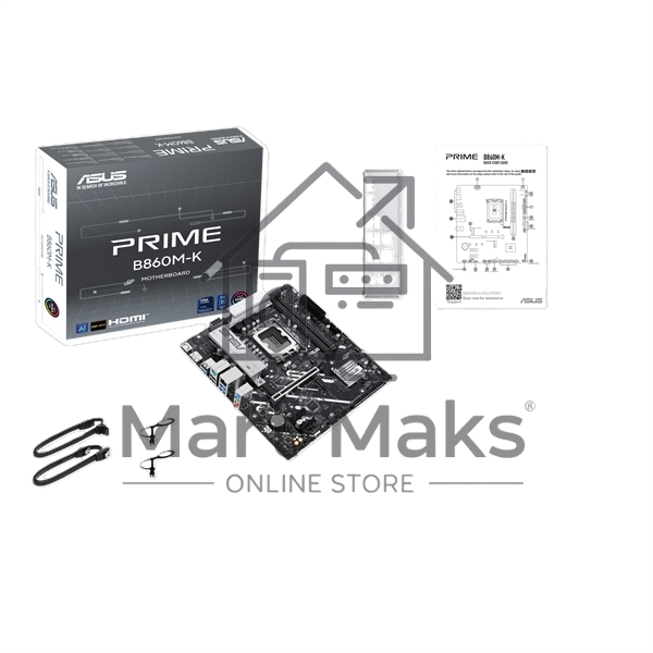 Материнская плата ASUS PRIME B860M-K, LGA 1851, Intel B860, 2xDDR5, 4xSATA, 2xM.2, 1xPCIe 4.0 x16, 2xPCIe 4.0 x1, 1xHDMI, 1xDP, 1x 2.5Gb LAN, 1xUSB-A 10Gbps, 3xUSB-A 5Gbps, 3xUSB-A 2.0, 3x3.5 мм, 7.1, mATX