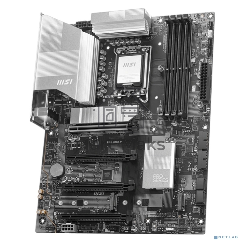 Материнская плата MSI PRO B860-P, LGA 1851, Intel B860, 4xDDR5, 4xSATA, 3xM.2, 1xPCIe 5.0 x16, 1xPCIe 4.0 x4, 2xPCIe 4.0 x1, 1xHDMI, 1xDP, 1xUSB-C, 1x 5Gb LAN, 2xUSB-A 3.2 Gen 2, 2xUSB-A 3.2 Gen 1, 4xUSB-A 2.0, 3x3.5 мм, 7.1, ATX