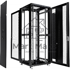 Шкаф серверный напольный Cabeus, IP20, 42U, 2055х800х800 мм (ВхШхГ), дверь: перфорация, боковая панель: сплошная, разборный, цвет: чёрный
