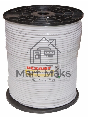 Кабель коаксиальный Rexant RG-6U+Cu, 75 Ом, Cu/Al/Cu, 64%, бухта 305 м, белый
