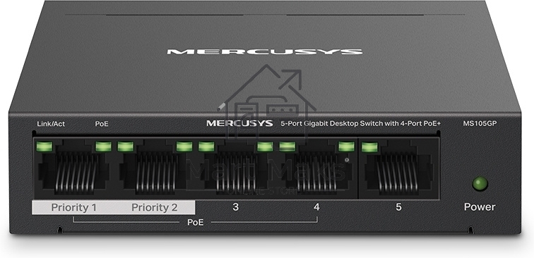 Настольный коммутатор Mercusys MS105GP с 5 гигабитными портами (4 порта PoE+)