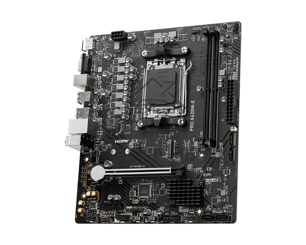 Материнская плата MSI PRO A620M-E, AM5, AMD A620, 2xDDR5, 4xSATA, 1xM.2, 1xPCI-E 4.0 x16, 1xPCI-E 4.0 x1, 1xHDMI, 1xVGA, 1x1Gb LAN, 2xUSB 2.0, 4xUSB 3.2 Gen 1, 3x3.5 мм, 7.1, Micro-ATX