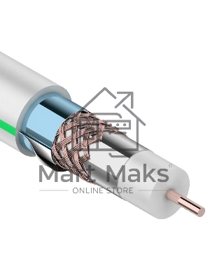 Кабель коаксиальный Rexant RG-6U+Cu, 75 Ом, Cu/Al/Cu/Al, 90%, две фольги, бухта 100 м, белый