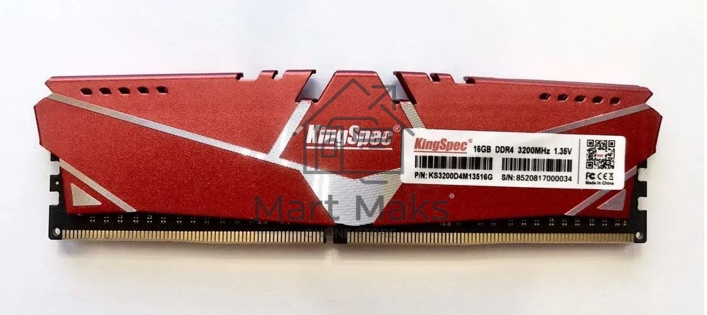 Оперативная память KingSpec, DDR4, 16GB (1x16GB), 3200MHz, CL19, DIMM, радиатор, черный