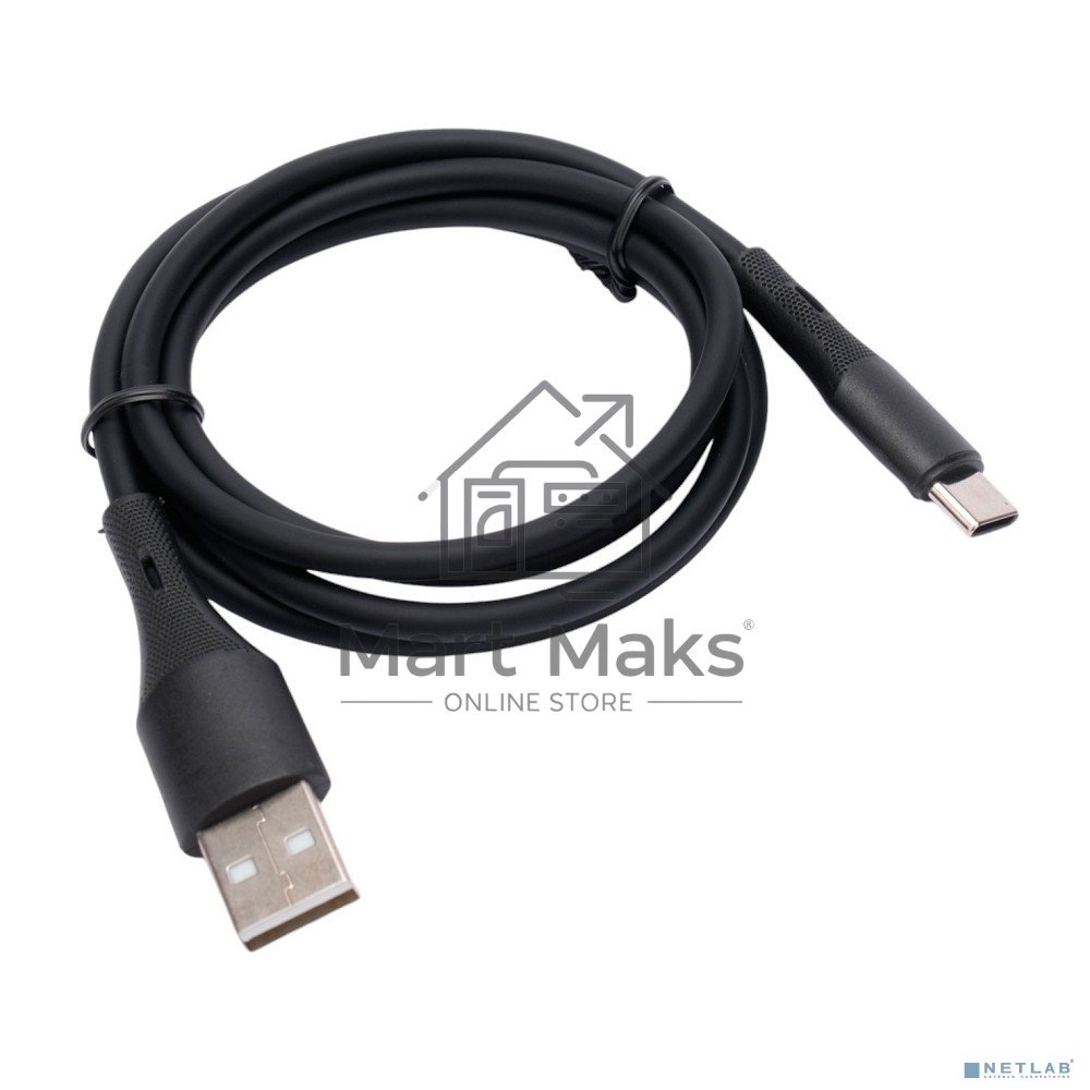 Кабель USB2.0 Cablexpert CC-USB2S-AMCM-1M-BK AM/Type-C, 3А, 18Вт, QC3.0, силиконовый, медь, 1м, черный, пакет