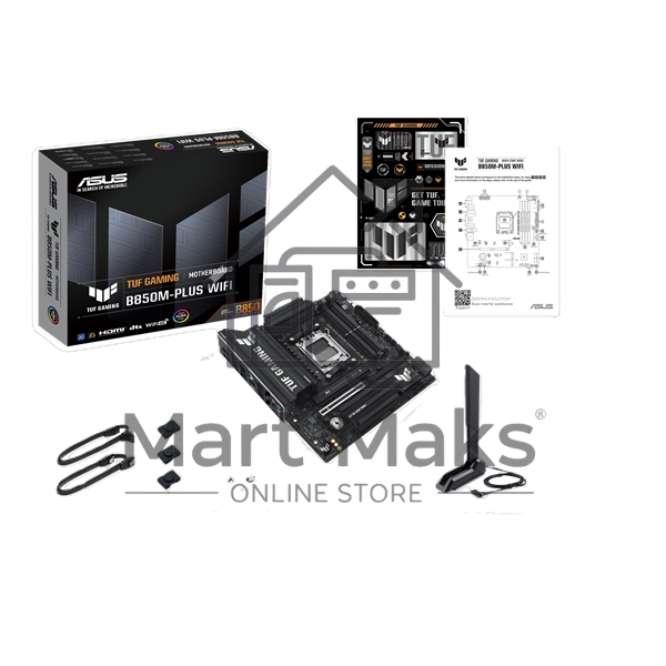 Материнская плата ASUS TUF GAMING B850M-PLUS WIFI, AM5, AMD B850, 4xDDR5, 4xSATA, 3xM.2, 1xPCIe 4.0 x16, 1xHDMI, 1xDP, 1x 2.5Gb LAN, 1xUSB-C 20Gbps, 3xUSB-A 10Gbps, 4xUSB-A 5Gbps, 4xUSB-A 2.0, 7.1, micro-ATX