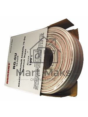 Кабель коаксиальный Rexant RG-6U+Cu, 75 Ом, Cu/Al/Cu/Al, 90%, две фольги, бухта 100 м, белый