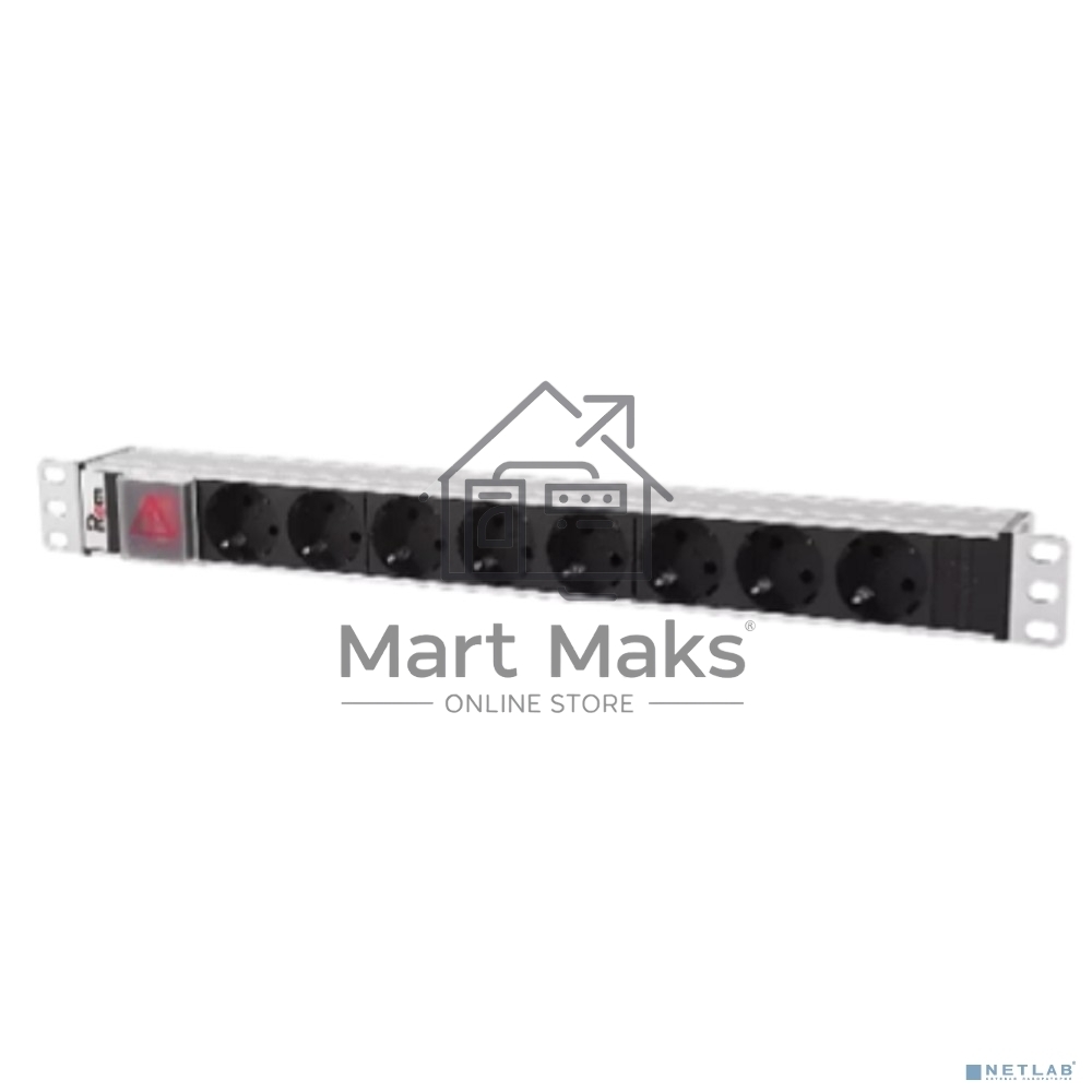 Блок розеток Rem-10 без шнура с выкл., 8 Sсhuko, вход IEC 60320 C14, 10A, алюм., 19