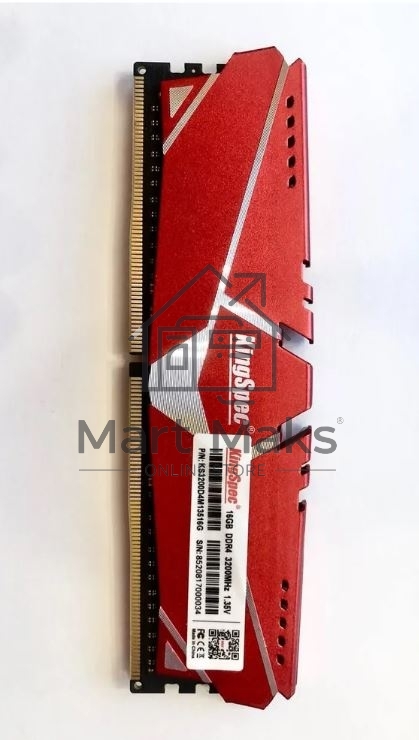 Оперативная память KingSpec, DDR4, 16GB (1x16GB), 3200MHz, CL19, DIMM, радиатор, черный