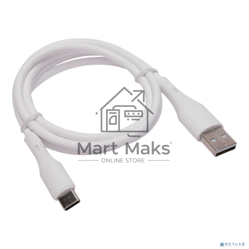 Кабель USB2.0 Cablexpert CC-USB2S-AMCM-1M-W, AM/Type-C, 3А, 18Вт, QC3.0, силиконовый, медь, 1м, белый, пакет
