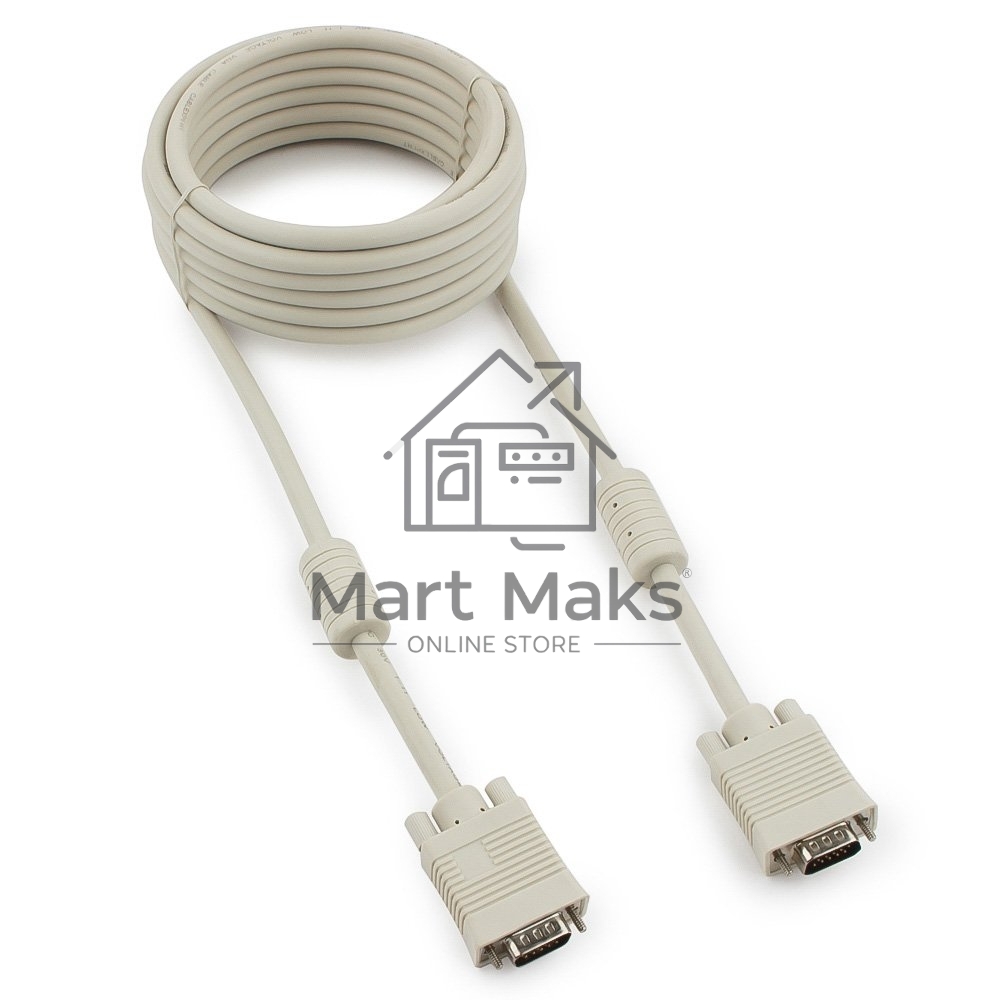 Кабель Gembird/Cablexpert CC-PPVGA-5M, Кабель VGA Premium, 15M/15M,5.0м, серый, тройной экран, феррит.кольца