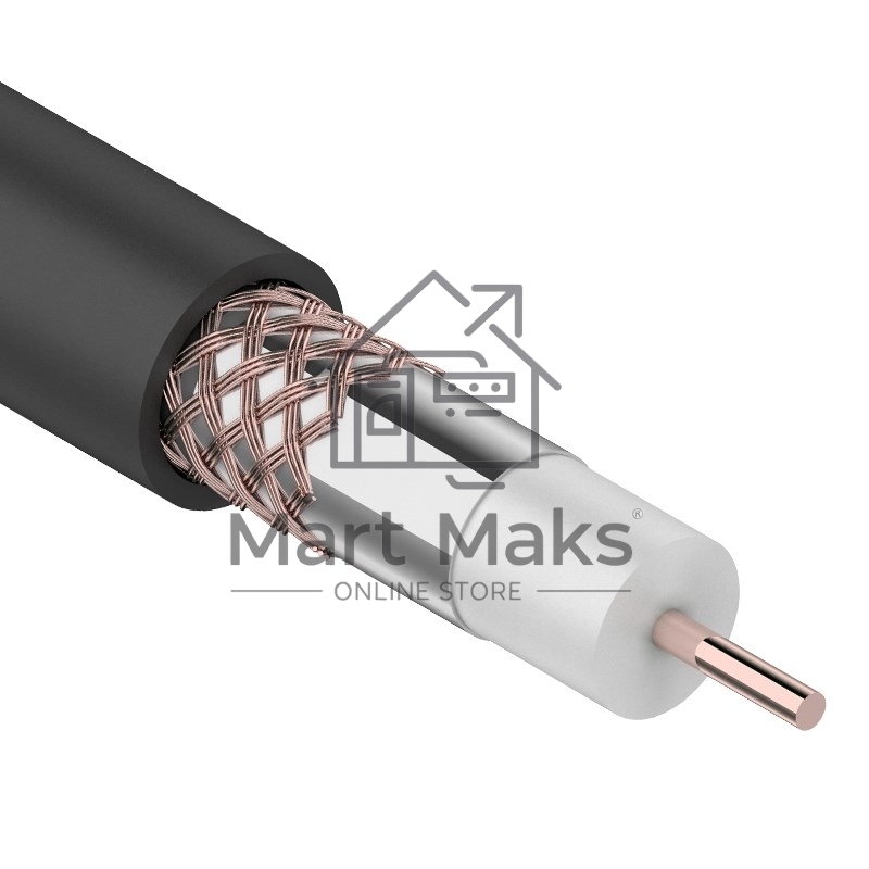 Кабель коаксиальный Rexant RG-6U+Cu, 75 Ом, Cu/Al/Cu, 64%, бухта 305 м, черный OUTDOOR