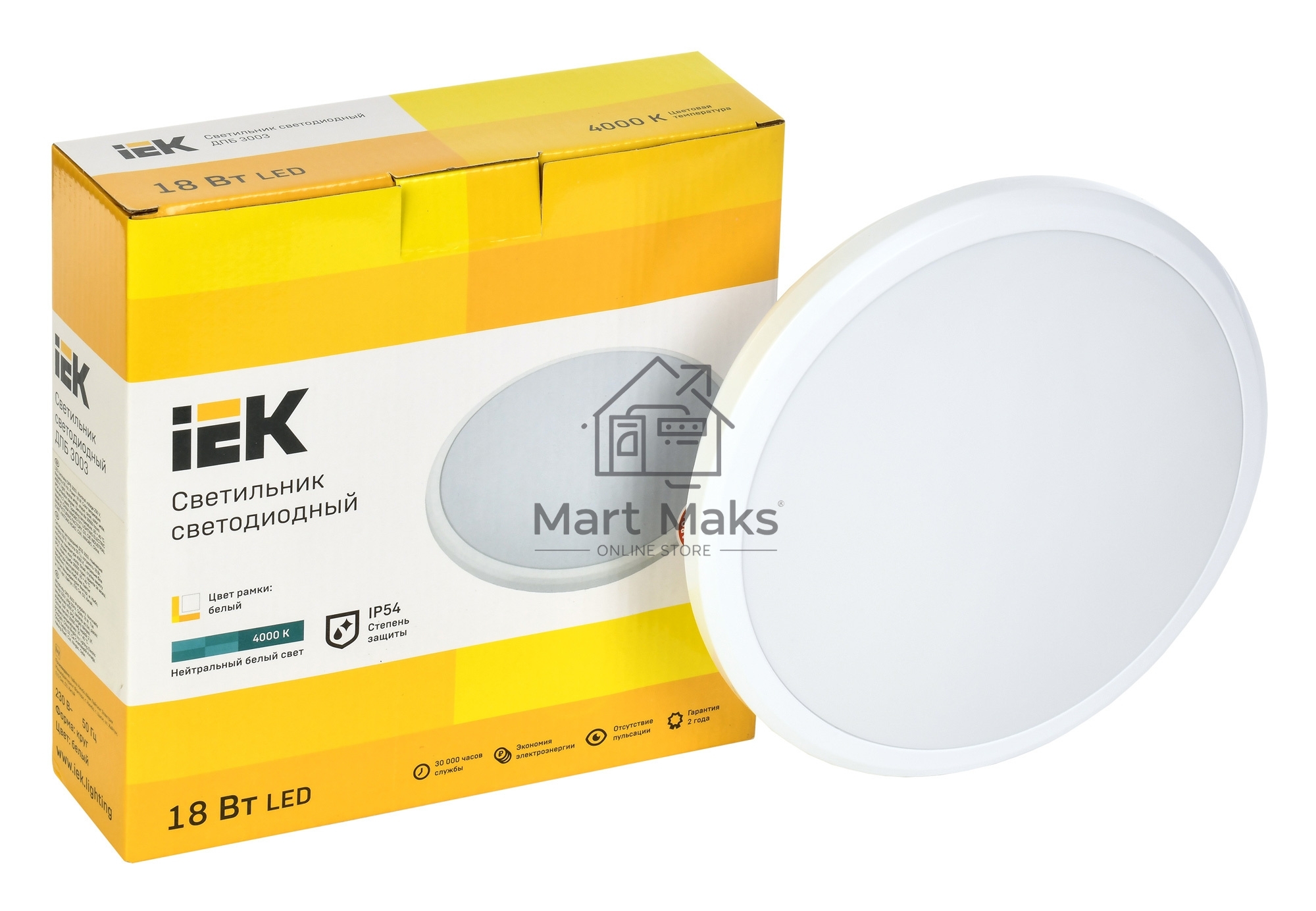 Светильник LED ДПБ 3003 18Вт IP54 4000K круг белый LDPB0-3003-18-4000-K01 IEK