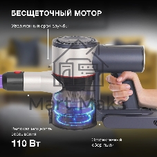 Пылесос вертикальный Hyundai HYV-S7570 темно-синий/серебристый, питание от аккумулятора, 110 Вт, уборка сухая, пылесборник 0.7 л, работа от АКБ max 60 мин.